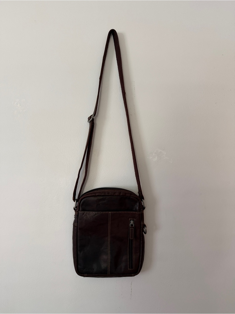 Compact Dark Brown Hand Stained Buffalo Leather Voyager Crossbody Bag
